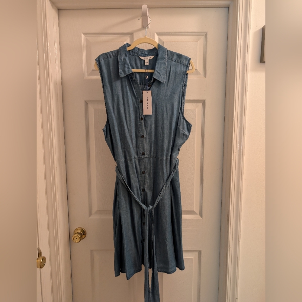 Popsugar Denim Style Button-up Dress with POCKETS and waist tie Size XXL